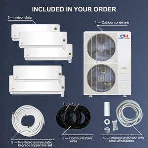 Cooper & Hunter Penta 5 Zone 9000 9000 9000 9000 24000 Ductless Mini Split Air Conditioner Heat Pump System Pre-Charged Inverter Compressor With 5 Installation Kits