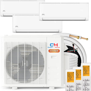 Cooper & Hunter 28,000 BTU Tri Zone Hyper Heat Ductless Mini Split Air Conditioner and Heater Full Set with 25ft Installation Kits