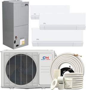 Cooper & Hunter Astoria Series 48,000 BTU Four (4) Zone with 6000, 6000, 12000 BTU Wall Mount and 24000 BTU Multi Position Air Handler Ductless Mini Split A/C and Heater with Installation Kits