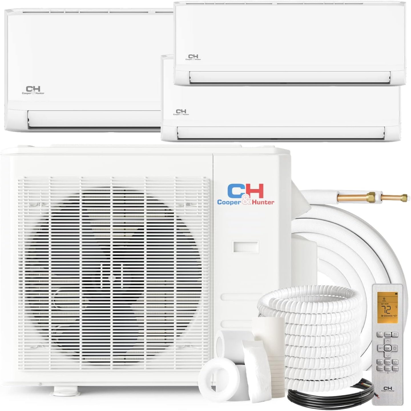 Cooper & Hunter OLIVIA Series Tri 3 Zone 6000 9000 18000 BTU 23.8 SEER Multi Zone Ductless Mini Split Air Conditioner and Heater Full Set with 25ft Installation Kits