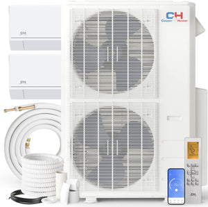 Cooper & Hunter Astoria Series 48,000 BTU Dual Zone with 24000 24000 BTU Wall Mount Handlers Ductless Mini Split A/C and Heater with Installation Kits