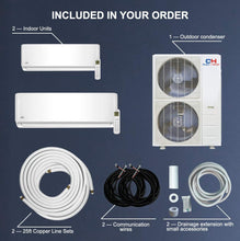 Cooper & Hunter Dual 2 Zone 24,000 BTU + 30,000 BTU Ductless Mini Split AC/Heating System, Pre-Charged, Heat Pump, 21.5 SEER, Including 25ft Copper Line Set and Communication Wires