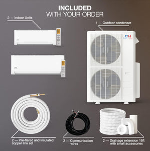 Cooper & Hunter Dual 2 Zone 48,000 BTU, 24.4 SEER2, 24,000 + 24,000 BTU Wall Mount Ductless Mini Split Heat Pump Air Conditioner System with 25Ft Installation Kits