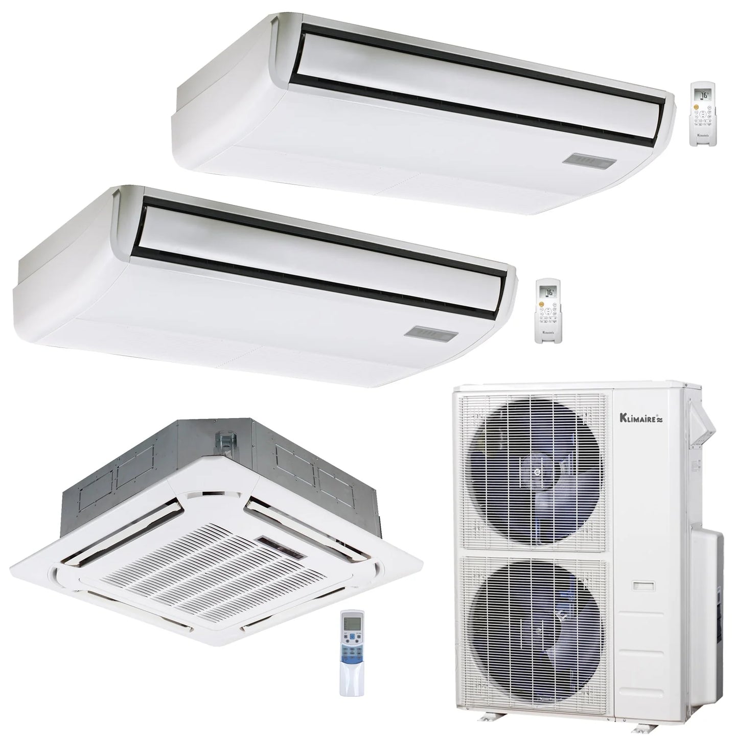3-Zone Klimaire 23.9 SEER2 Multi Split Floor-Ceiling Ceiling Cassette Air Conditioner Heat Pump System 18+18+24