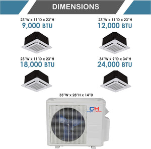 COOPER AND HUNTER Dual 2 Zone Ductless Mini Split Air Conditioner Ceiling Cassette Heat Pump 9000 12000
