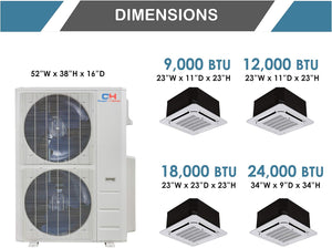 COOPER AND HUNTER Five 5 Zone Ductless Mini Split Air Conditioner Ceiling Cassette Heat Pump 9k 9k 9k 18k 18k