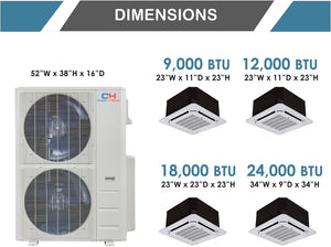 COOPER AND HUNTER Five 5 Zone Ductless Mini Split Air Conditioner Ceiling Cassette Heat Pump 9k 12k 12k 12k 18k