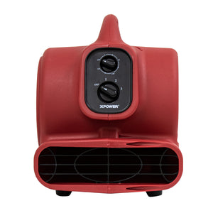 XPOWER P-230AT 1/4 HP 925 CFM Multi-Purpose Mini Mighty Air Mover, Utility Fan, Dryer, Blower with Built-in Power Outlets and Timer - Red