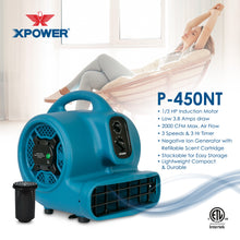 XPOWER P-450NT Freshen Aire 1/3 HP 2000 CFM 3 Speed Scented Air Mover, Carpet Dryer, Floor Fan, Blower with Ionizer and Timer