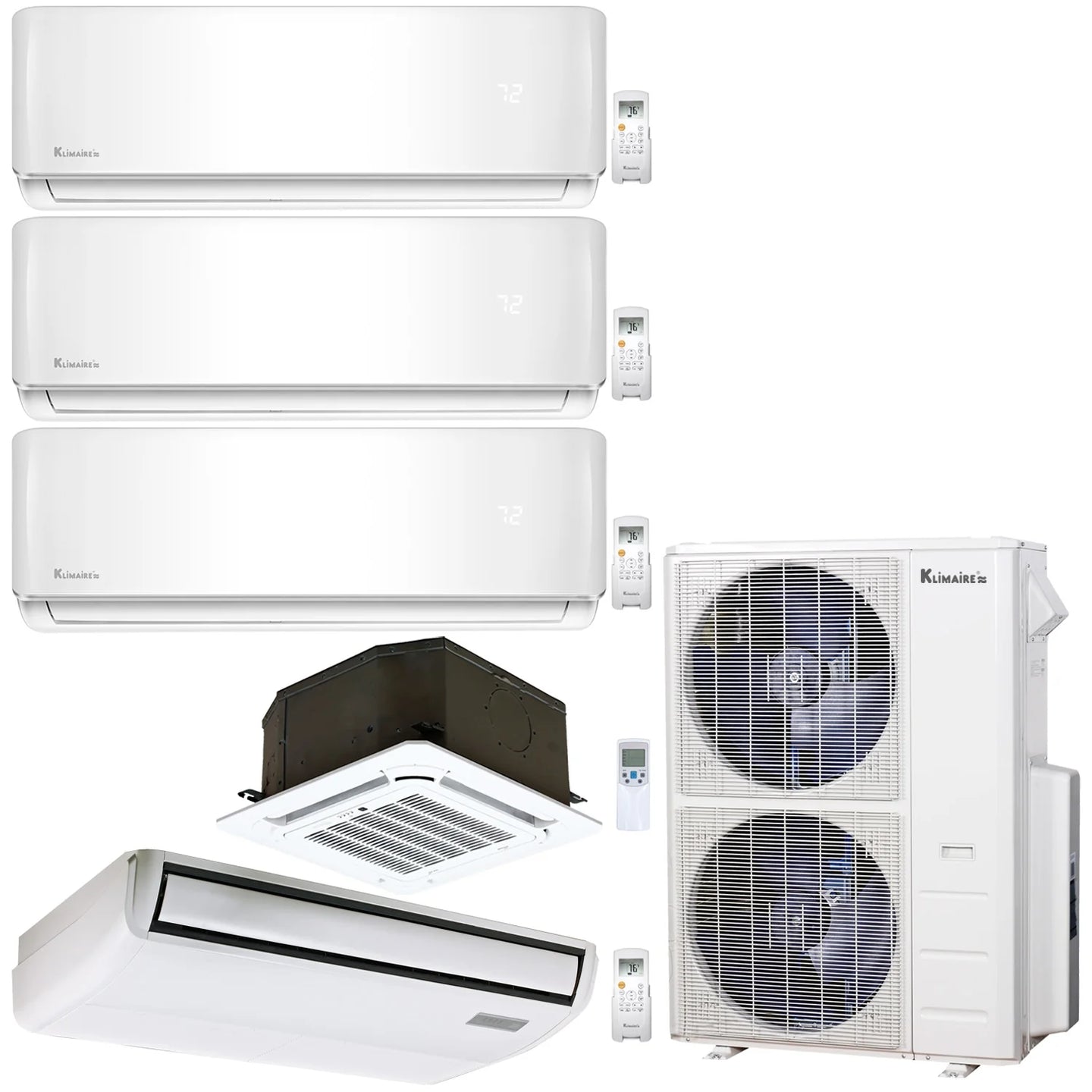 5-Zone Klimaire 21.3 SEER2 Multi Split Wall Mount Ceiling Cassette Floor-ceiling Air Conditioner Heat Pump System 9+9+9+12+18