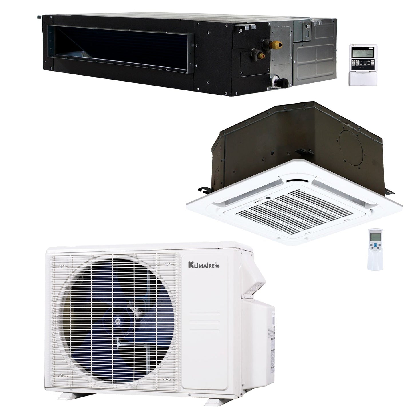 2-Zone Klimaire 20 SEER2 Multi Split Ducted Ceiling Cassette Air Conditioner Heat Pump System 12+12