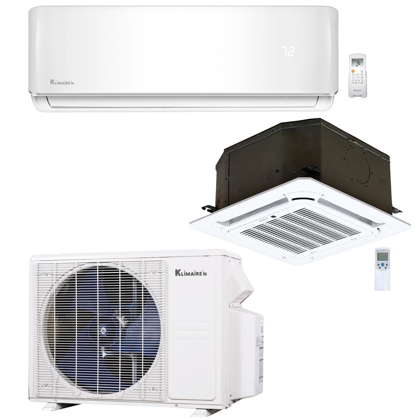 2-Zone Klimaire 21 SEER2 Multi Split Wall Mount Ceiling Cassette Air Conditioner Heat Pump System 12+12