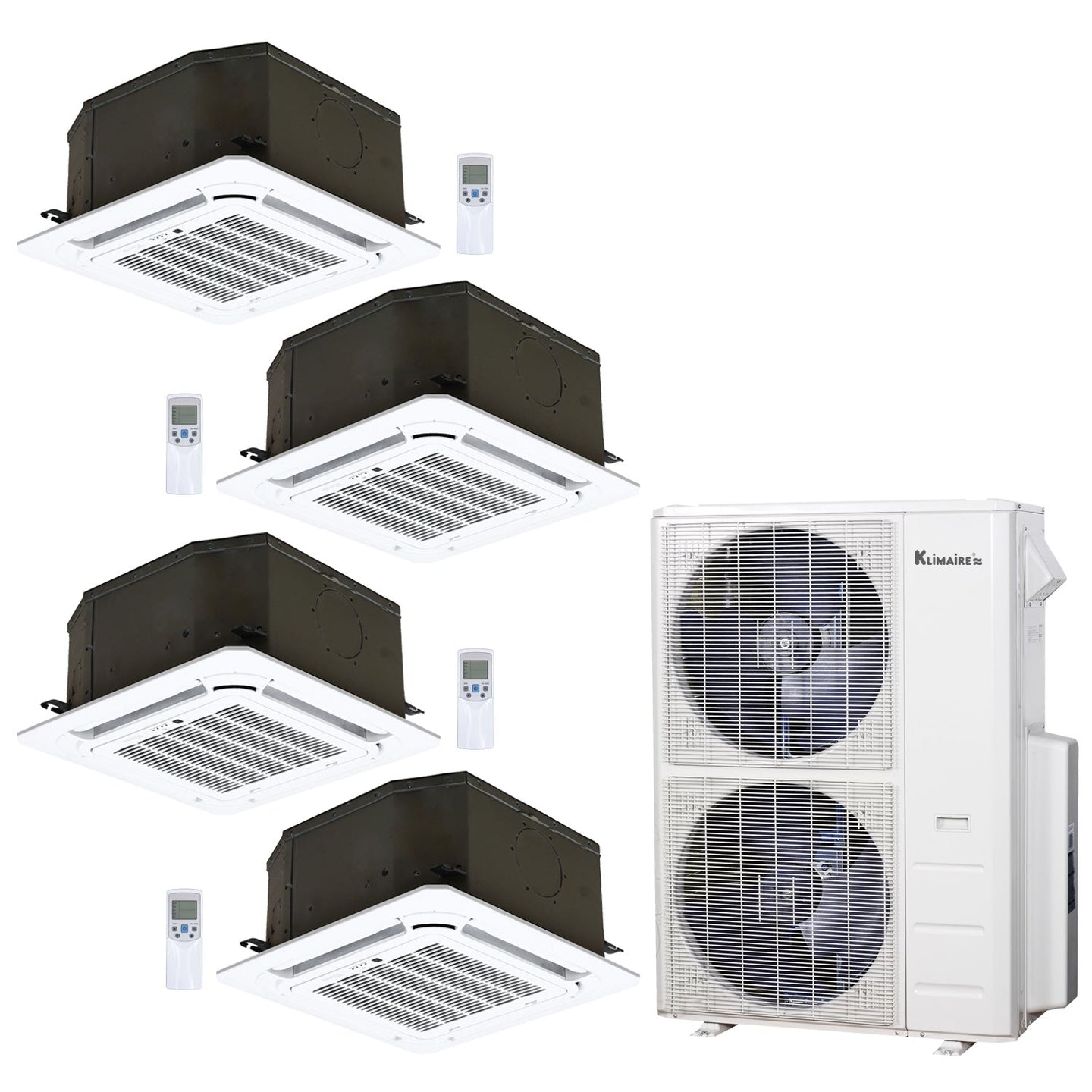 4-Zone Klimaire 23.9 SEER2 Multi Split Ceiling Cassette Air Conditioner Heat Pump System 12+12+12+18