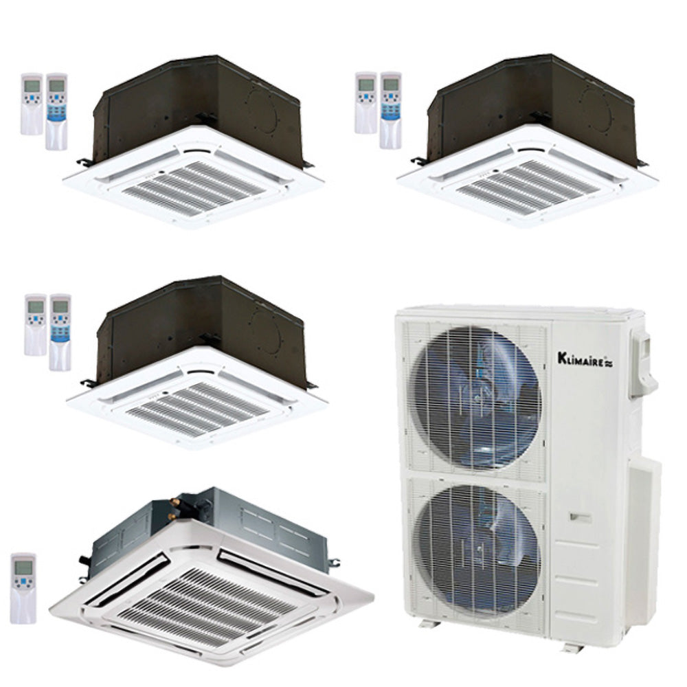 4-Zone Klimaire 23.9 SEER2 Multi Split Ceiling Cassette Air Conditioner Heat Pump System 12+12+12+24