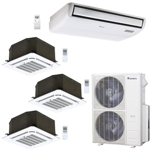4-Zone Klimaire 23.9 SEER2 Multi Split Ceiling Cassette Floor-ceiing Air Conditioner Heat Pump System 12+12+12+24