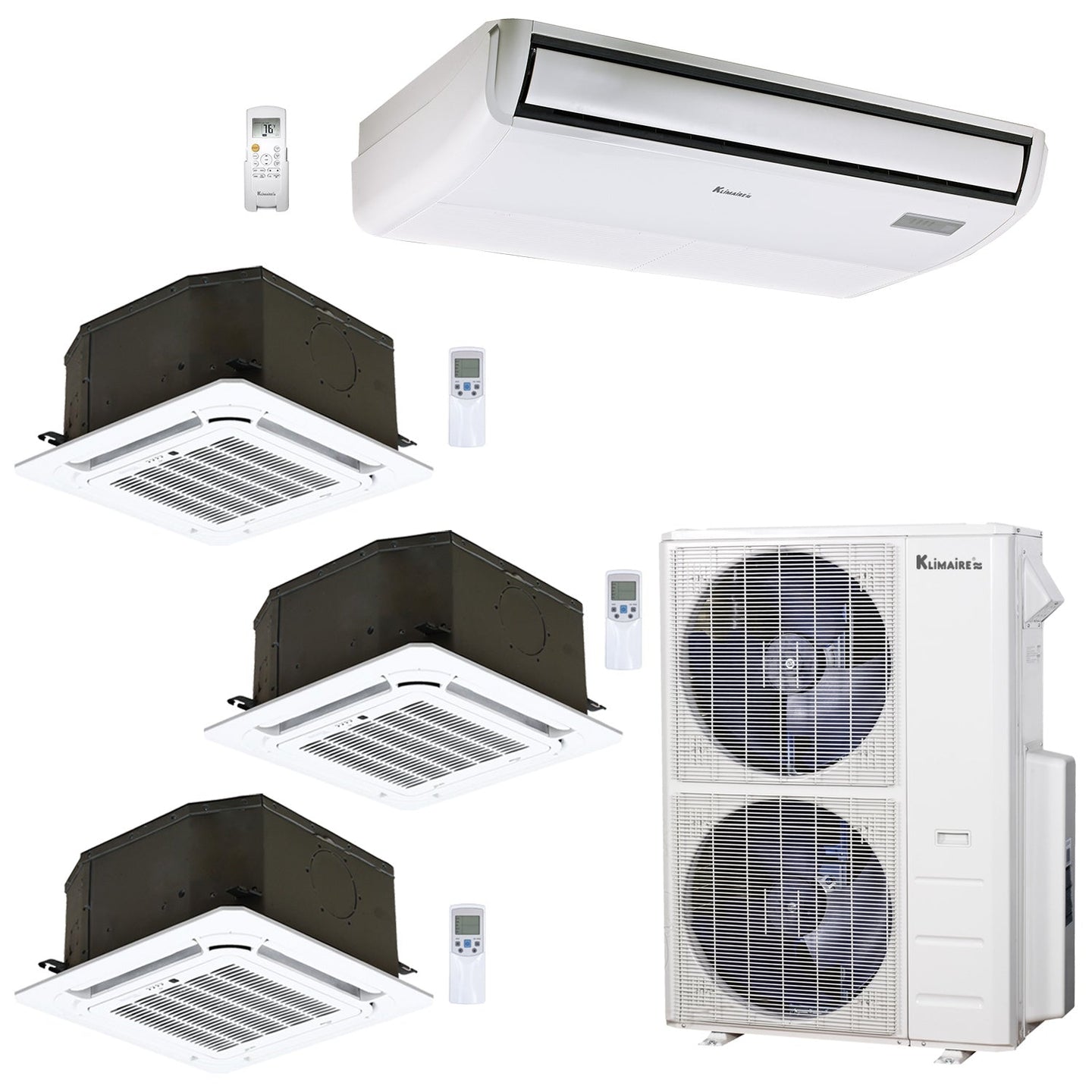 4-Zone Klimaire 23.9 SEER2 Multi Split Ceiling Cassette Floor-ceiing Air Conditioner Heat Pump System 12+12+12+24