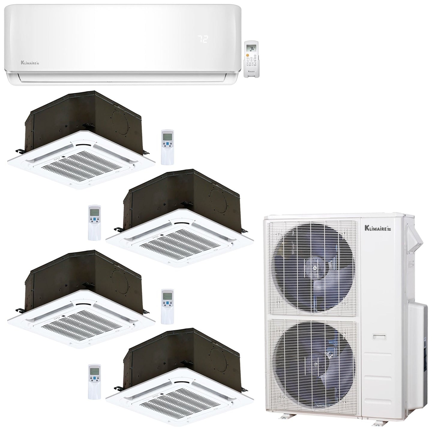 5-Zone Klimaire 21.3 SEER2 Multi Split Wall Mount Ceiling Cassette Air Conditioner Heat Pump System 9+12+12+12+12
