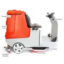 SANITMAX SM860 Ride-On Commercial Floor Scrubber Dryer Machine, 34" Dual Brushes, 37-Gal Sewage Tank, 80,000 Sq ft/H Cleaning Efficiency