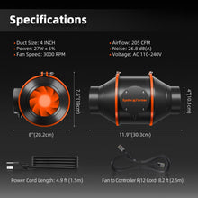 2025 New Spider Farmer 4″ Inline Fan for Indoor Grow 205CFM with GGS Controller, Carbon Filter and Ducting Combo