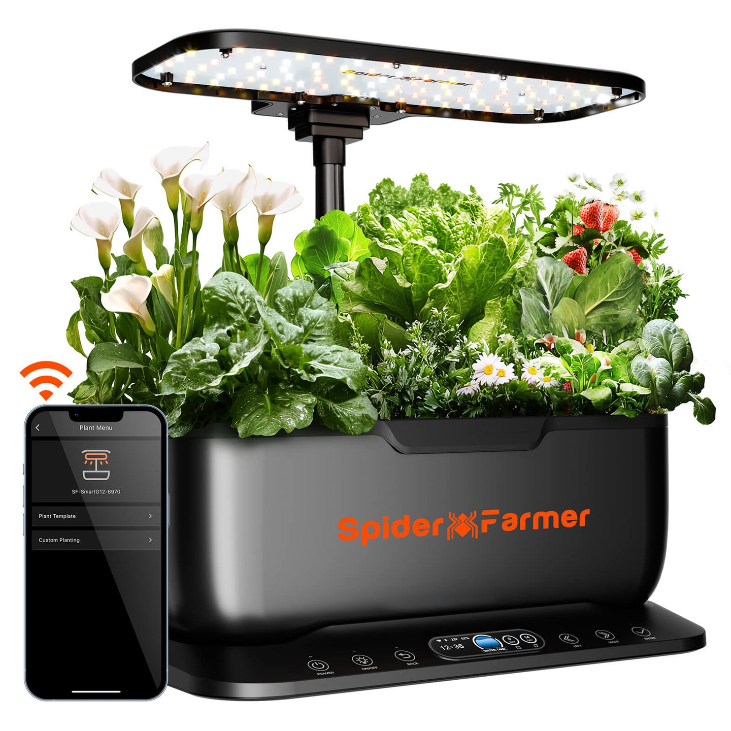 2025 Spider Farmer SmartG12 Hydroponic Gardening System Kit, APP and Wifi Controlled, 36W LED Grow Light,12 Pods Indoor Herb Garden, 6L Water Tank