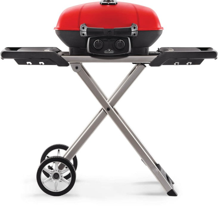 Napoleon TravelQ 285X Portable Propane Gas Grill and Scissor Cart with Griddle, Red