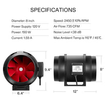 VIVOSUN Grow Light VS4000 8 Inch 720 CFM Inline Fan Filter Kit
