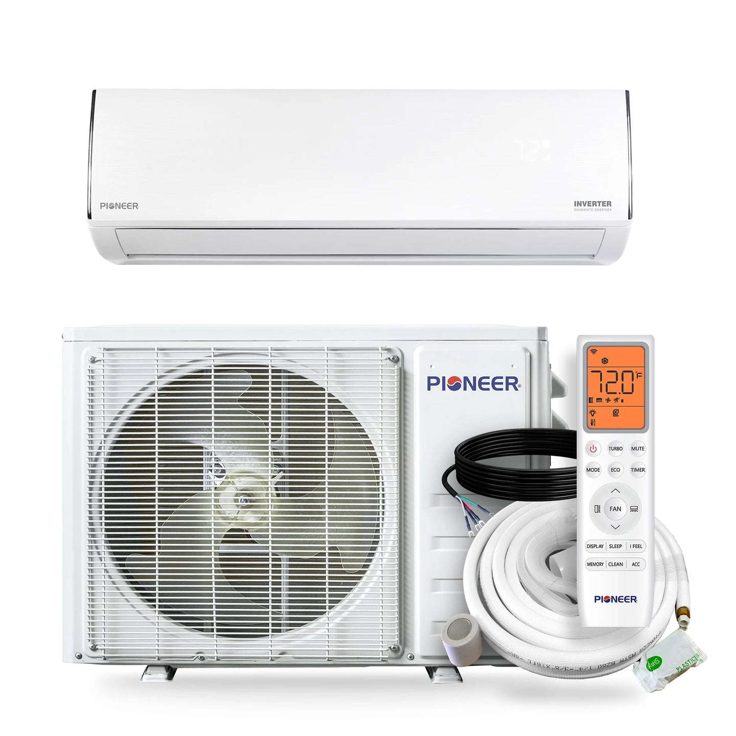 Pioneer Diamante Essenza 12,000 BTU 17 SEER2 115V High-Wall Ductless Mini-Split Air Conditioner Inverter Heat Pump with 16 Ft. Kit