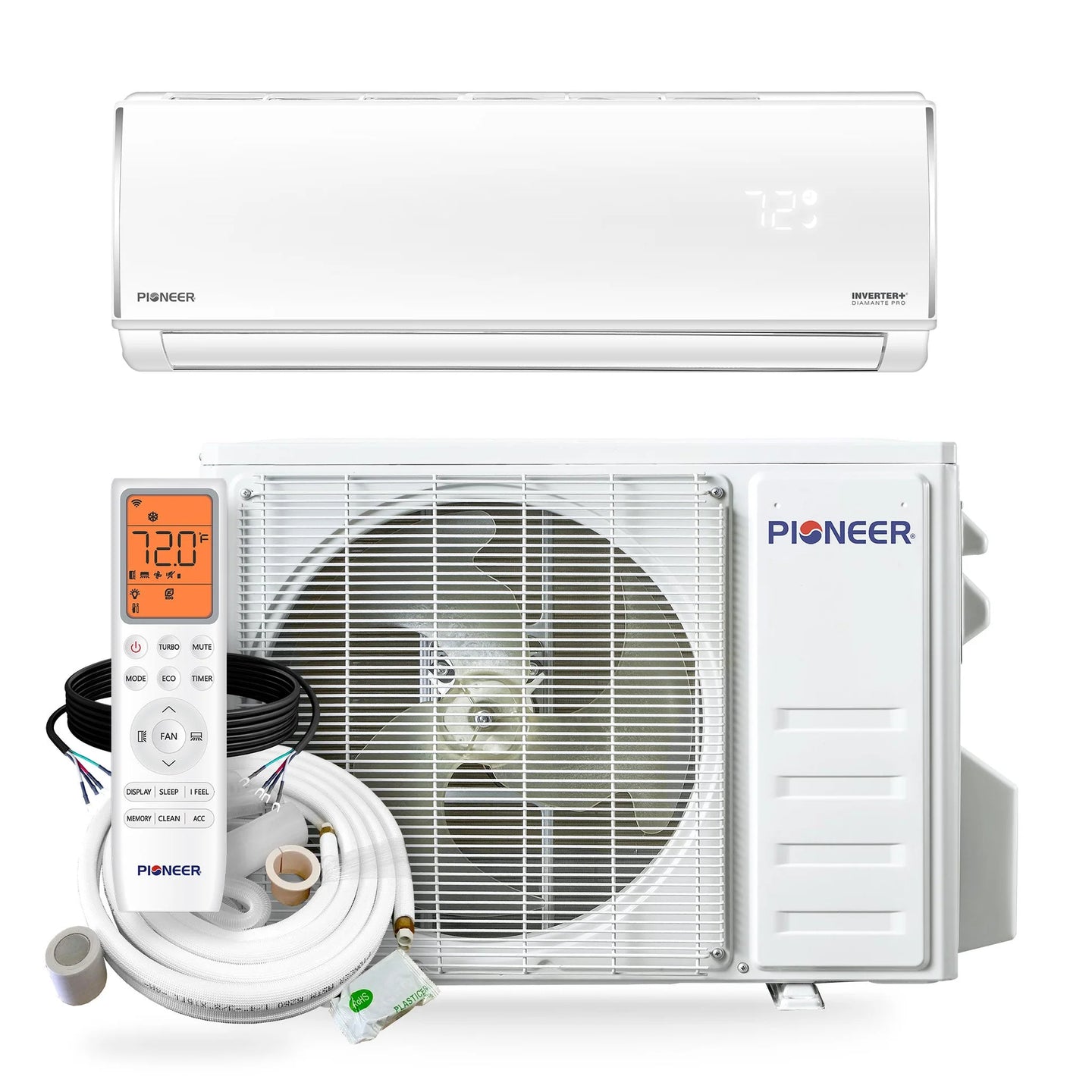 Pioneer Diamante Pro 36,000 BTU 19 SEER2 230V High-Wall Ductless Mini-Split Air Conditioner Inverter Heat Pump with 16 Ft. Kit
