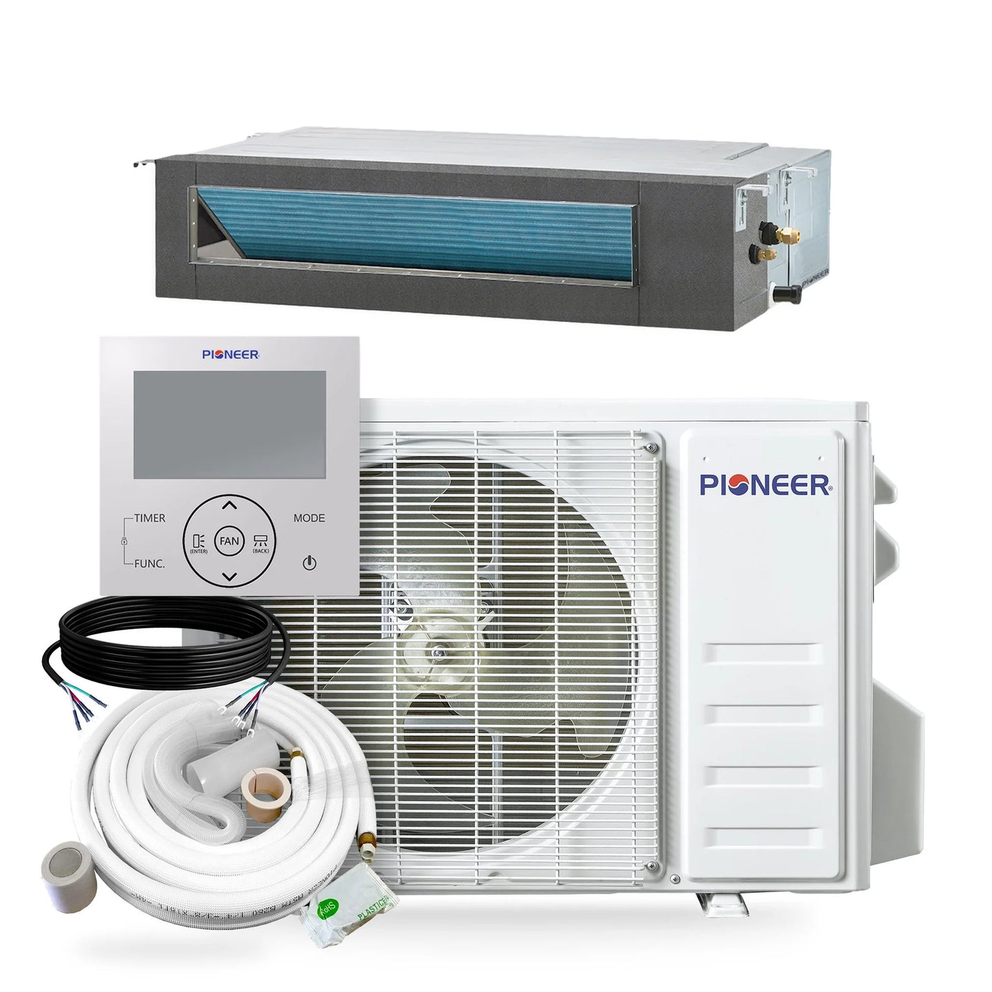 Pioneer Quantum Ultra 18,000 BTU 21 SEER2 230V Ceiling Concealed Ducted Mini-Split Air Conditioner Inverter Heat Pump with 16 Ft. Kit