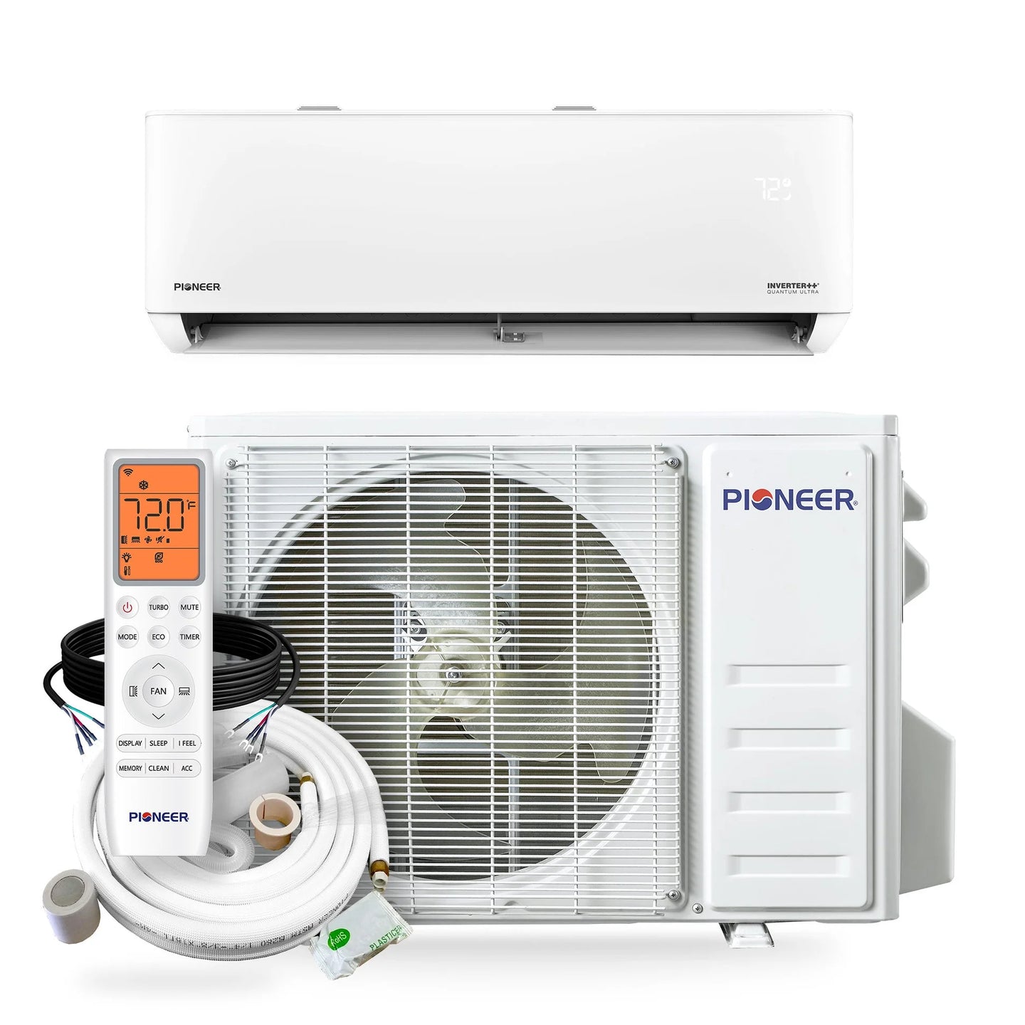 Pioneer Quantum Ultra 9,000 BTU 24 SEER2 115V High-Wall Ductless Mini-Split Air Conditioner Inverter Heat Pump with 16 Ft. Kit