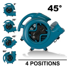 XPOWER X-600A 1/3 HP 2400 CFM 3 Speed Air Mover, Carpet Dryer, Floor Fan, Blower with Built-in GFCI Power Outlets - Blue