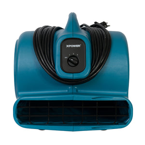 XPOWER X-600A 1/3 HP 2400 CFM 3 Speed Air Mover, Carpet Dryer, Floor Fan, Blower with Built-in GFCI Power Outlets - Blue