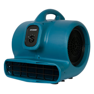 XPOWER X-600A 1/3 HP 2400 CFM 3 Speed Air Mover, Carpet Dryer, Floor Fan, Blower with Built-in GFCI Power Outlets - Blue