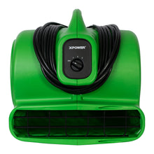 XPOWER X-600A 1/3 HP 2400 CFM 3 Speed Air Mover, Carpet Dryer, Floor Fan, Blower with Built-in GFCI Power Outlets - Green