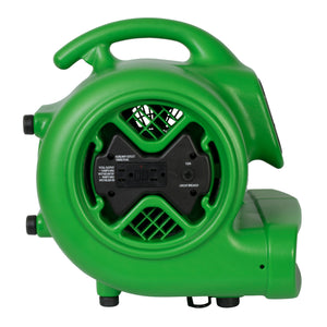 XPOWER X-600A 1/3 HP 2400 CFM 3 Speed Air Mover, Carpet Dryer, Floor Fan, Blower with Built-in GFCI Power Outlets - Green