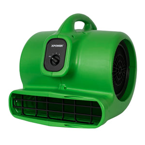 XPOWER X-600A 1/3 HP 2400 CFM 3 Speed Air Mover, Carpet Dryer, Floor Fan, Blower with Built-in GFCI Power Outlets - Green