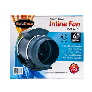 DuraBreeze Mixed Flow 6" Inline Fan 400 CFM