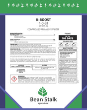 Bean Stalk K-BOOST controlled release fertilizer to boost potassium - 50 lb pail