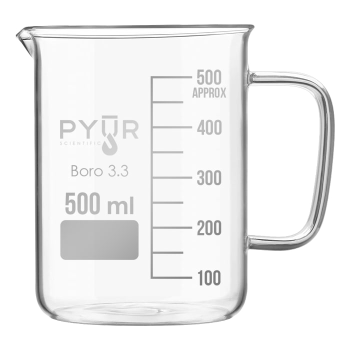Pyur Scientific Glass Beaker Low Form with Spout and Graduations with Handle