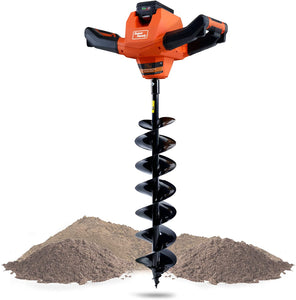 SuperHandy Earth Auger Power Head w/Steel 6"x30" Bit Ultra Duty Electric Cordless Lithium-Ion Battery & Charger for Earth Burrowing/Drilling & Post Hole Digging (Earth Auger 6" Set)