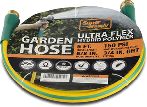 SuperHandy Garden Lead-in Water Hose 5/8" Inch x 5' Foot Heavy Duty Premium Commercial Ultra Flex Hybrid Polymer Max Pressure 150 PSI/10 BAR with 3/4" GHT Fittings