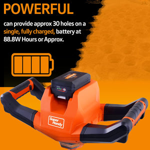 SuperHandy Earth Auger Power Head w/Steel 6"x30" Bit Ultra Duty Electric Cordless Lithium-Ion Battery & Charger for Earth Burrowing/Drilling & Post Hole Digging (Earth Auger 6" Set)