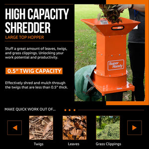 SuperHandy Leaf Mulcher Shredder Electric Green and Waste Management Heavy Duty 120V AC 11" Inch Cutting Blade .5" Inch Cutting Capacity for Leaves, Grass, & Clippings