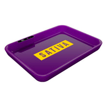 Dope Trays x Sativa -  purple background yellow logo