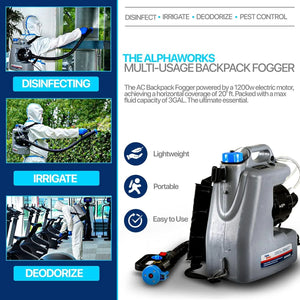 AlphaWorks 110V 3G/12L Disinfectant Backpack Fogger Machine - Corded