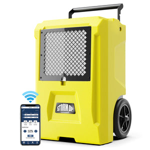 ALORAIR STORM DP SMART WIFI SINGLE VOLTAGE, COMMERCIAL DEHUMIDIFIER, 50 AHAM/110 SATURATION PPD DEHUMIDIFIER WITH PUMP, WATER DAMAGE EQUIPMENT FOR CRAWL SPACES, BASEMENTS, GARAGES, AND JOB SITES