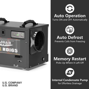 ALORAIR SENTINEL HDi65-BLACK 120 PPD COMMERCIAL DEHUMIDIFIERS, CRAWL SPACE BASEMENT DEHUMIDIFIER WITH PUMP, GRAVITY DRAIN，INDUSTRY WATER DAMAGE UNIT, COMPACT, PORTABLE, ENERGY STAR AUTO DEFROST, MEMORY STARTING