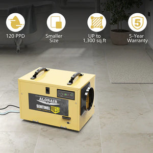 ALORAIR SENTINEL HD55-GOLD 120 PPD COMMERCIAL DEHUMIDIFIER, WITH DRAIN HOSE FOR CRAWL SPACES, BASEMENTS, INDUSTRY WATER DAMAGE UNIT, CETL LISTED, COMPACT, PORTABLE, AUTO DEFROST, MEMORY STARTING