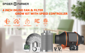 Spider Farmer Grow Kits-4 Inch Inline Fan Air Carbon Filter 33 Feet Ducting Ventilation Combo