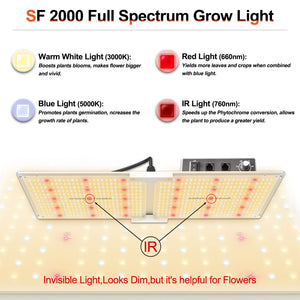 Spider Farmer SF2000 200W LED Grow Light With Dimmer Knob